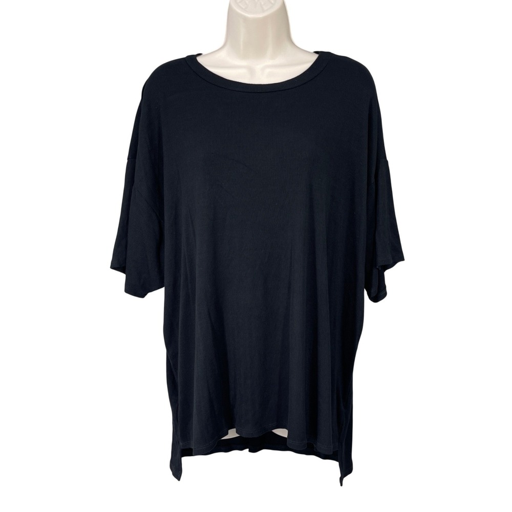 Woman Ribbed Oversized Top Lagen Relaxed Neutral Minimalist Staple Size M Black
